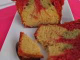 Cake marbré tricolore pistache-framboise-vanille