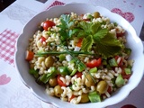 Première salade de pâtes de l'été - Poivrons, tomates et surimi