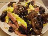 Chinoise: champignons noirs, poireaux, oeuf et corned beef sautés