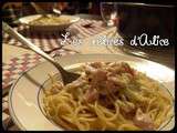 Spaghettis à la fondue de poireaux et aux dés de jambon
