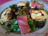 Salade de mache aux légumes grillés et tartine de raclette