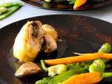 Cuisses de poulet farcies aux truffes et légumes de printemps à la Française