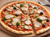 Pizza au poulet accompagné de ses petits légumes