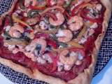 Pizza aux crevettes et sa farandole de légumes