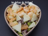 Salade de fèves, pamplemousse et crevettes panées (cmum)