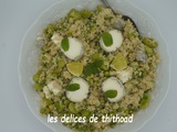Taboulé de quinoa aux petits pois, fèves et chèvre