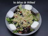 Taboulé de quinoa, petits pois et chèvre cendré