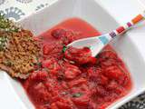 Soupe de fraises au basilic et sa tuile au thym