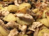 Poêlée de pommes de terre, champignons et poulet
