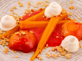 Carottes et abricots en dessert, coulis de fraises