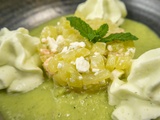 Concombre confit sous vide et son gaspacho, espuma à la menthe (recette sous vide basse température)