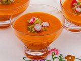 Soupe d’été, poivron et rhubarbe et son croquant végétal