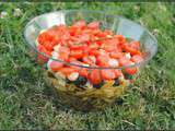 Salade de haricots / cœurs de palmier / olives / féta / tomates cerises
