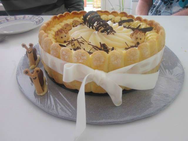 Gâteau de Savoie, crème pâtissière pralin & poires (Décor Noël) - Les  p'tits plats d'une bretonne