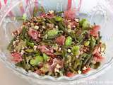 Salade de haricots verts et fèves aux amandes et jambon cru