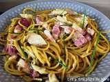 Spaghettis carbonara revisités au poulet citron et curry