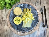 Asperges mimosa, boulgour et sauce au curry