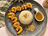 Crevettes sautées au curry, gingembre, sauce soja et sésame