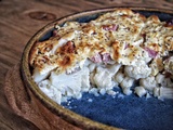 Gratin de chou-fleur à la saucisse de Morteau, mascarpone et moutarde