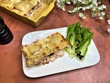 Gratin de ravioles au chèvre, tomates séchées et jambon