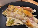 Poireaux gratinés au lard fumé et fromage à raclette