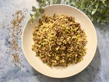 Riz, bœuf haché, et petits pois au cumin