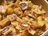 Pates au poulet et halloumi grille