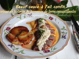 Boeuf sauce à l'ail confit, crème de potiron et pommes de terre croustillantes