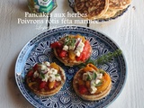 Pancake aux herbes, poivrons rôtis et féta marinée