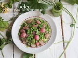 Poêlée de petits pois, radis et romaine au pesto de fanes de radis