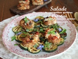 Salade de courgettes grillées et crostini mozzarella et tomates séchées