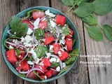 Salade de pastèque à la féta et pousses d'épinards