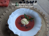 Soupe de pastèque et citron vert, myrtilles et glace à la vanille