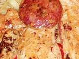 Aiguillettes de poulet à la crème de chorizo poivron et tomates confites
