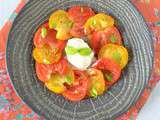 Carpaccio de tomates et sa glace mozzarella-basilic... Ou comment revisiter la tomate-mozza