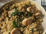 Fouzitou aux fanes de radis, poulet et riz