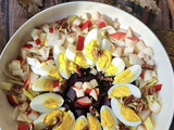 Salade automnale aux betteraves, poires, oeufs et noix de Pécan : une entrée colorée et réconfortante