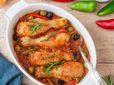 Poulet à la provençale (tomate, olive, poivron)