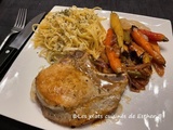 Côtelettes de porc et légumes au miel et à la moutarde