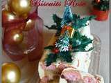 Bûche airelles poires et biscuits roses