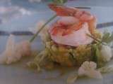 Crevettes marinées, tartare d'avocat et mangue