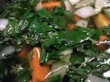 Soupe fanes de carottes, blettes, carottes, courge, oignon