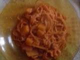 Spaghetti, butternut et framboises à la bolognaise