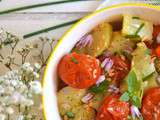 Salade de pommes de terre, tomates cerises rôties et aromates ~ Sauce citronnée