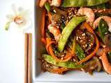 Wok de légumes croquants et crevettes à l'asiatique { saveur cacahuète }