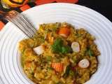 Risotto à la carotte, curry et surimi