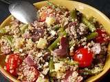 Salade de quinoa gourmand, gésiers, haricots verts, tomates et comté