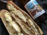 Tartines au St Marcelin , miel poivre noir sur baguette fraîche avec une bonne bière artisanale du coin