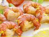 Brochettes de crevettes, marinade à l'orange et au céleri