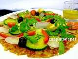 Pizzetta de pommes de terre nouvelles aux légumes, huile d’olive Arbequina aromatisée à l’orange